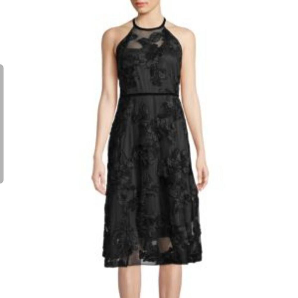 Elie Tahari Myranda Embroidered Applique Halter Dress
